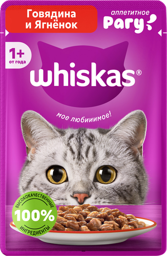 Корм консервированный для взрослых кошек WHISKAS рагу с говядиной и ягненком, 75г, фотография
