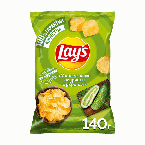 Чипсы картофельные LAY'S Малосольные огурчики с укропом, 140г, фотография