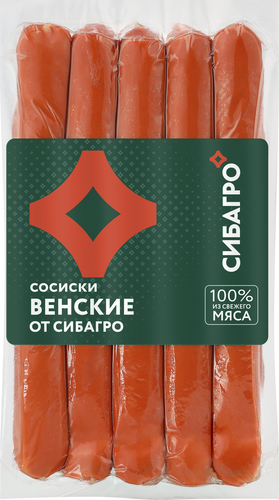 Сосиски СИБАГРО Венские, 280г, крупный план