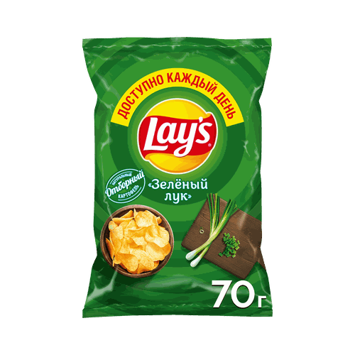 Чипсы картофельные LAY'S со вкусом молодого зеленого лука, 70г, картинка