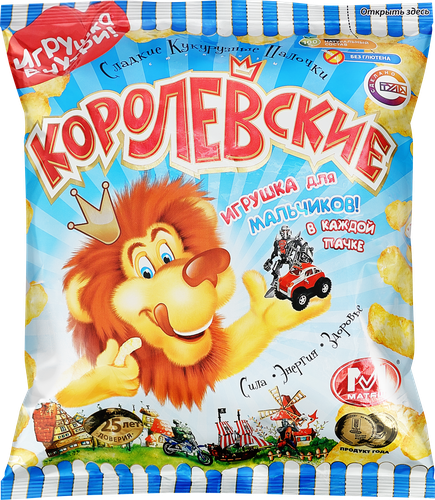 Палочки кукурузные сладкие МАТЯШ Сюрпризы королевские, с подарком в наборе для мальчиков, 70г, крупный план