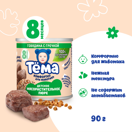 Пюре мясо-растительное ТЕМА Говядина с гречкой, с 8 месяцев, 90г, крупный план