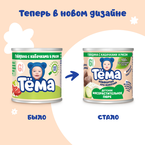 Пюре мясо-растительное ТЕМА Говядина с кабачками и рисом, с 6 месяцев, 90г, изображение
