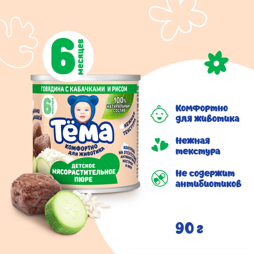 Пюре мясо-растительное ТЕМА Говядина с кабачками и рисом, с 6 месяцев, 90г, вид
