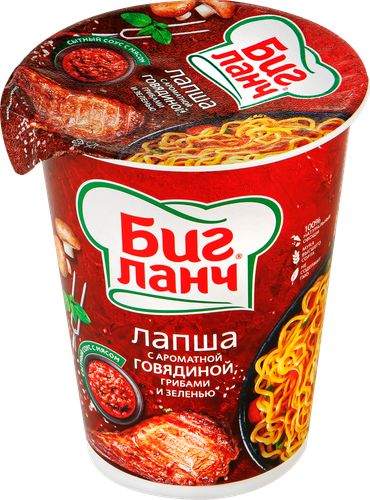 Лапша БИГ ЛАНЧ с ароматной говядиной, грибами и зеленью, 65г, фото