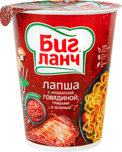 Лапша БИГ ЛАНЧ с ароматной говядиной, грибами и зеленью, 65г, фотография