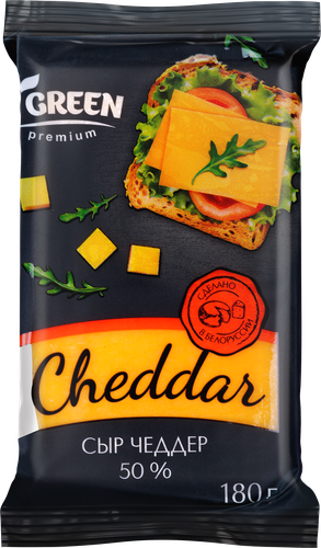 Сыр O`GREEN PREMIUM Чеддер 50%, 180г, детальное фото