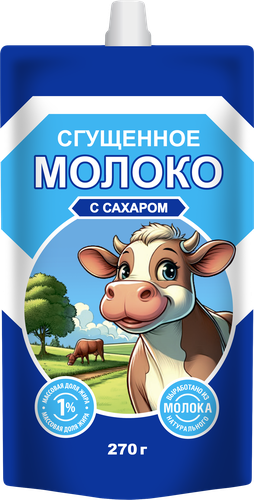 Молоко сгущенное с сахаром 1%, без змж, 270г, картинка