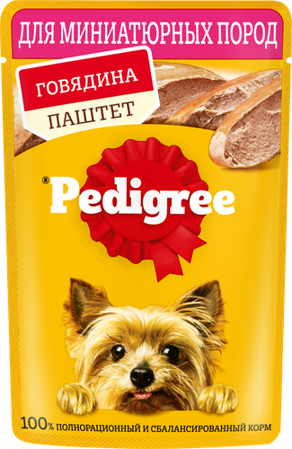 Корм консервированный для взрослых собак PEDIGREE паштет с говядиной, для миниатюрных пород, 80г, крупный план