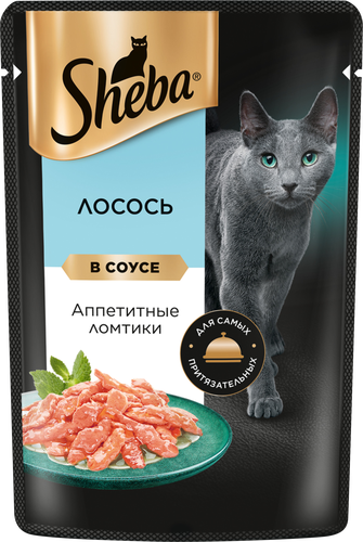 Корм консервированный для взрослых кошек SHEBA ломтики в соусе с лососем, 75г, изображение