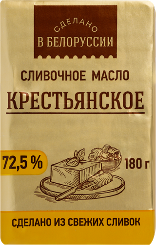 Масло сладкосливочное МСЗ ЩУЧИНСКИЙ Крестьянское 72,5%, без змж, 180г, фотография
