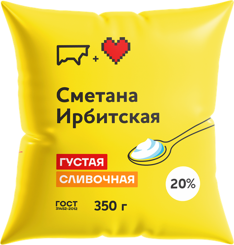 Сметана ИРБИТСКИЙ 20%, без змж, 350г, крупный план