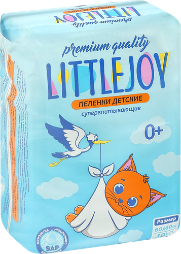 Пеленки одноразовые детские LITTLE JOY впитывающие 60x60, 10шт, крупный план
