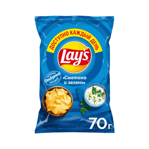 Чипсы картофельные LAY'S со вкусом сметаны и зелени, 70г, фото