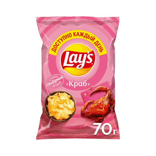 Чипсы картофельные LAY'S со вкусом краба, 70г, крупный план