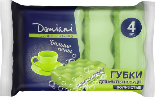 Губки для мытья посуды DOMIANI Home and living, волнистые, 4шт, фотография