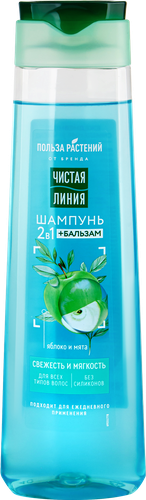 Шампунь-бальзам ЧИСТАЯ ЛИНИЯ Свежесть и мягкость 2в1, 385мл, картинка