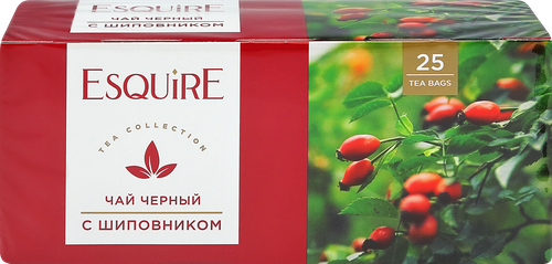 Чай черный ЭСКВАЙР с шиповником, 25пак, крупный план