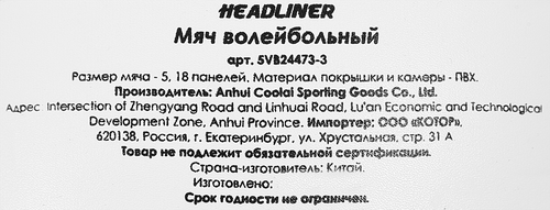 Мяч волейбольный HEADLINER, Арт. 5VB24473-3, фото
