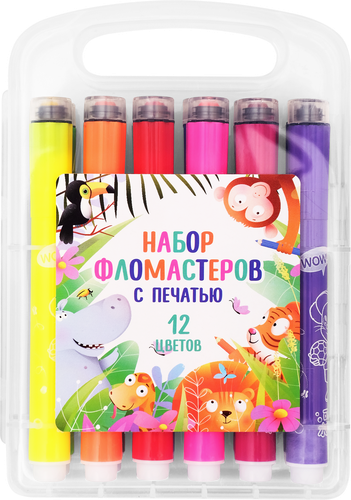 Набор фломастеров с печатью, Арт. 608-12, 12шт, детальное фото