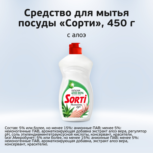 Бальзам жидкий для мытья посуды SORTI с алоэ вера, 450г, крупный план