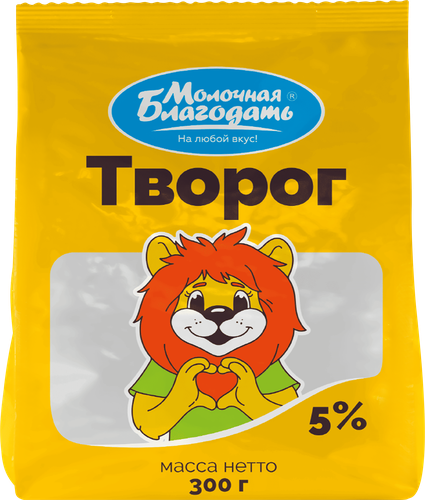 Творог МОЛОЧНАЯ БЛАГОДАТЬ 5%, без змж, 300г, вид