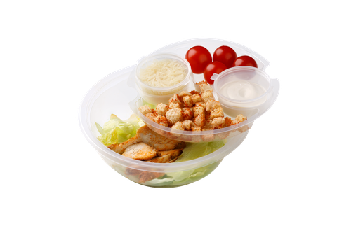 Салат Цезарь КИТЫ ЕДЫ с курицей 200г, шт., крупный план