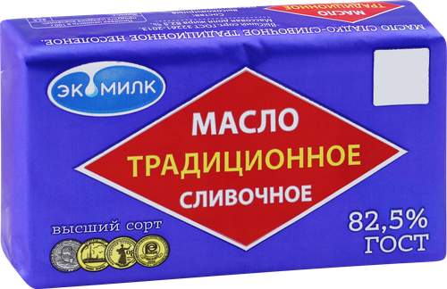 Масло сладкосливочное ЭКОМИЛК Традиционное 82,5%, без змж, 160г, вид