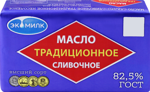 Масло сладкосливочное ЭКОМИЛК Традиционное 82,5%, без змж, 160г, крупный план