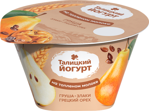 Йогурт ТАЛИЦКОЕ Груша, грецкий орех, на топленом молоке 8%, без змж, 125г, вид