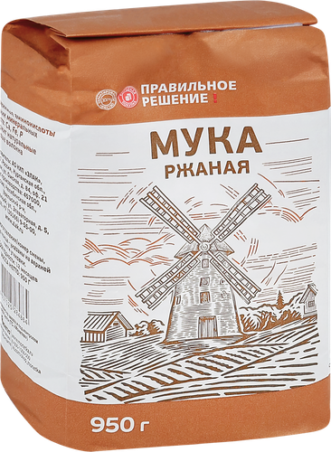 Мука ржаная хлебопекарная ПРАВИЛЬНОЕ РЕШЕНИЕ ГОСТ, 950г, крупный план