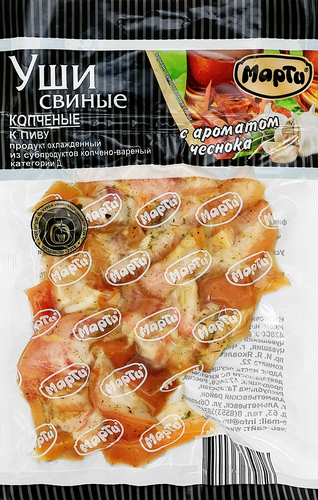 Уши свиные копченые МАРТИ к пиву с ароматом чеснока, 100г, изображение