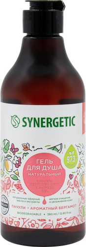 Гель для душа SYNERGETIC Пачули и ароматный бергамот, 380мл, вид
