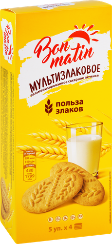 Печенье сахарное BON MATIN мультизлаковое, 225г, вид