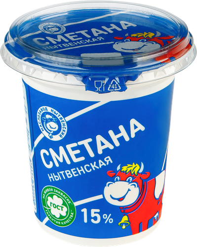 Сметана МЗ НЫТВЕНСКИЙ 15%, без змж, 300г, крупный план