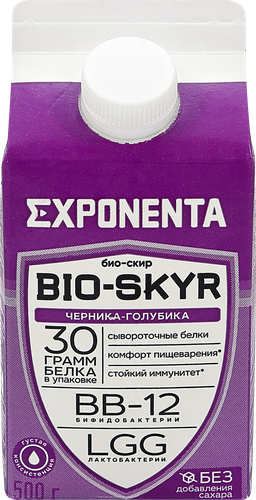 Напиток кисломолочный EXPONENTA Bio-Skyr Черника, голубика, 500г, детальное фото
