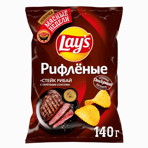 Чипсы картофельные LAY'S Рибай с перечным соусом, рифленые, 140г, фотография