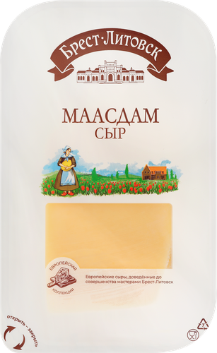 Сыр полутвердый БРЕСТ-ЛИТОВСК Маасдам 45%, нарезка, без змж, 130г, фотография