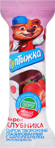 Сырок глазированный ТОПТЫЖКА Клубника 12%, без змж, 45г, крупный план