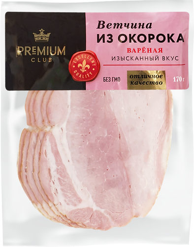 Ветчина из окорока PREMIUM CLUB нарезка, 170г, крупный план
