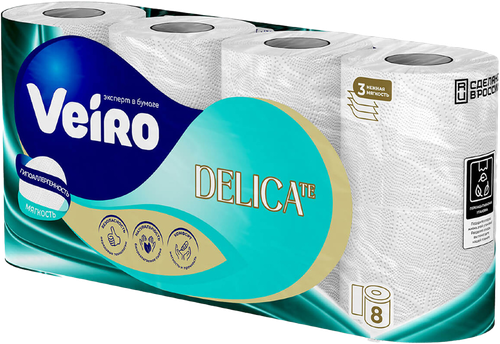 Туалетная бумага VEIRO Delicate 3-х слойная, 8 рул., изображение