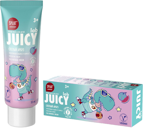 Зубная паста детская SPLAT Juicy Lab со фтором, со вкусом арбуз, с 3 лет, 55мл, крупный план