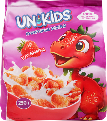 Хлопья кукурузные ЮНИКИДС со вкусом клубники, 250г, фотография