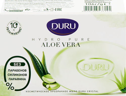Мыло DURU CrystalL Hydro Pure Aloe Vera с алоэ вера, 106г, крупный план