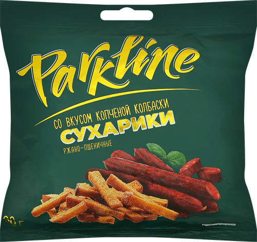 Сухарики ржаные ПАРКЛАЙН со вкусом копченой колбаски, 80г, изображение