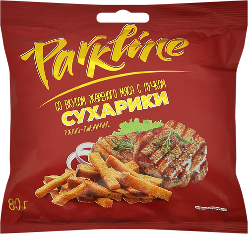 Сухарики ржаные ПАРКЛАЙН со вкусом жареного мяса с лучком, 80г, фотография