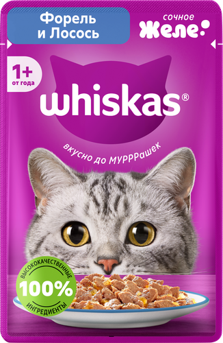 Корм консервированный для кошек WHISKAS Форель и лосось, желе, 75г, картинка