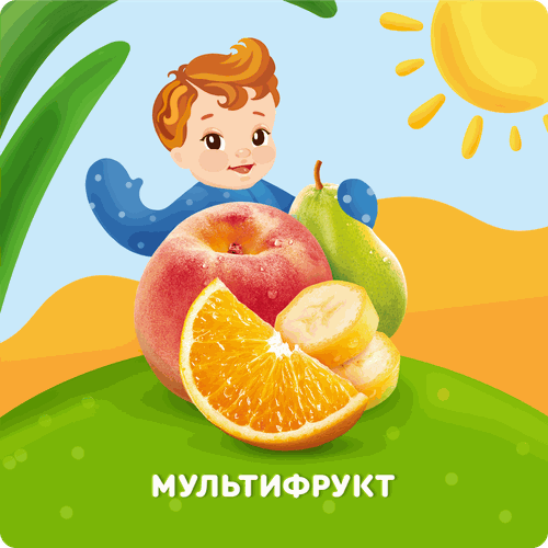 Пюре фруктовое детское АГУША Мультифрукт, с 6 месяцев, 90г, крупный план