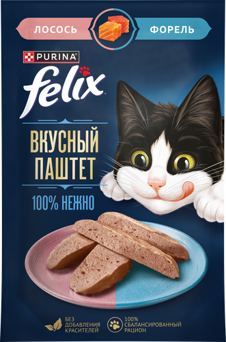 Корм влажный для кошек FELIX паштет со вкусом лосося и форели, 75г, изображение