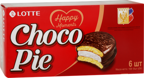 Печенье LOTTE Choco Pie бисквитное в шоколадной глазури, 6х28г, фотография